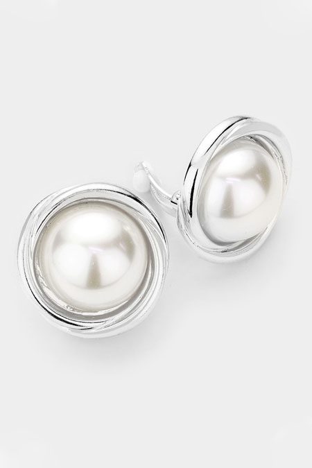 Earrings | pearl metal clipon earrings silver