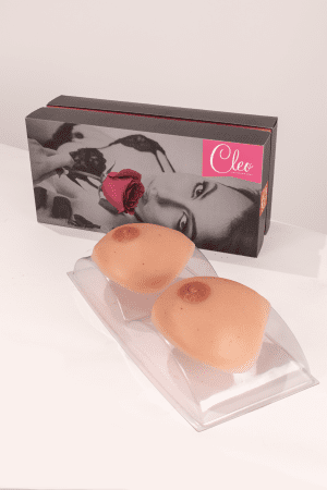 Divine Collection Cleo realistic-looking self-adhering breast forms | Size 6 | Vanilla skin | Standard Cinnamon nipples | G. Light freckles & veins