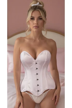 White Satin Overbust Corset | Front Closure